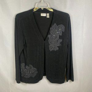 Chico's Black Floral Embellished Blazer. Sixe 3 / X Large